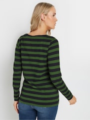Long Tall Sally Green Stripe Long Sleeve Scoop Neck 100% Cotton T-Shirt - Image 3 of 5