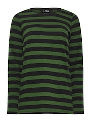 Long Tall Sally Green Stripe Long Sleeve Scoop Neck 100% Cotton T-Shirt - Image 5 of 5