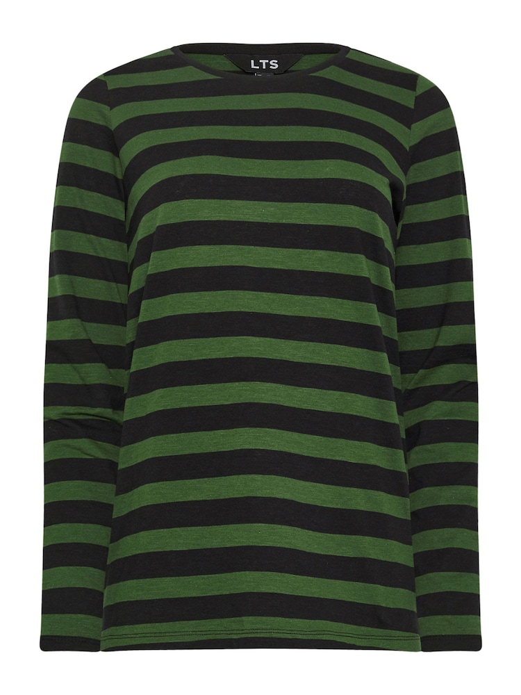 Long Tall Sally Green Stripe Long Sleeve Scoop Neck 100% Cotton T-Shirt - Image 5 of 5