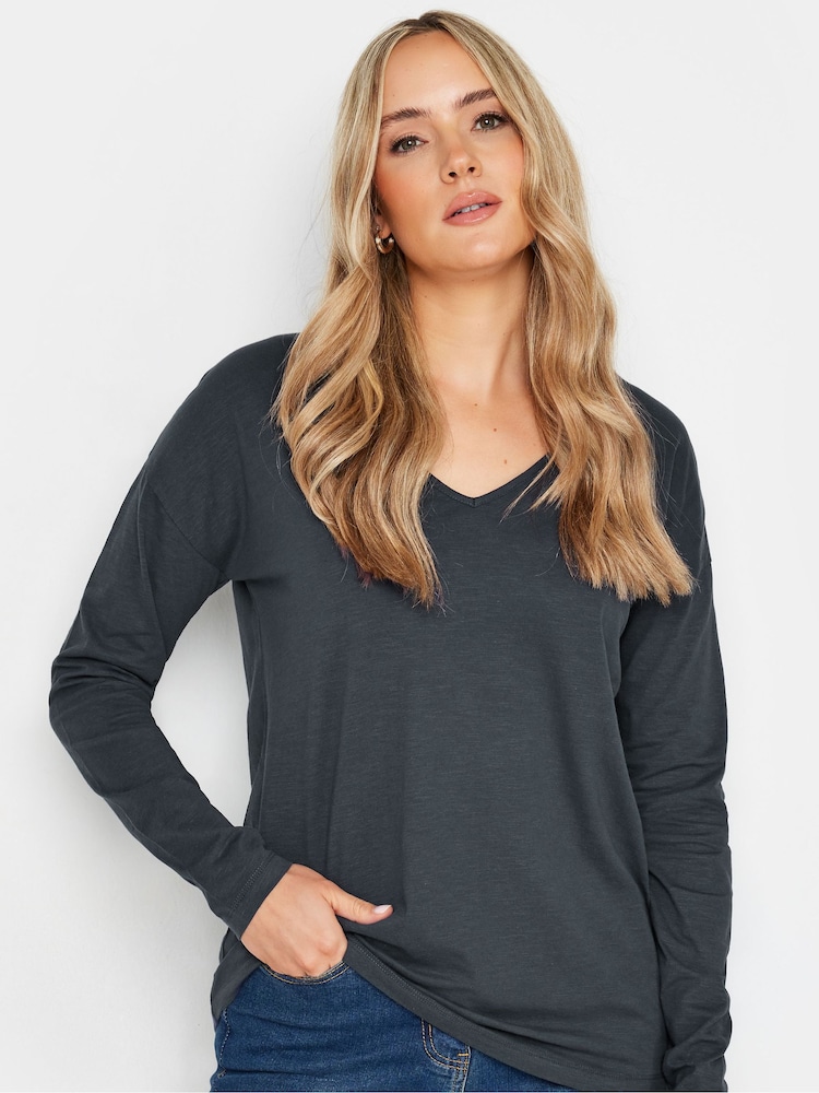 Tricou Long Tall Sally cu mânecă lungă și decolteu în V din 100% bumbac - Image 4 of 5