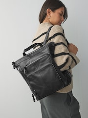 Black Leather Zip Rucksack Bag - Image 1 of 10
