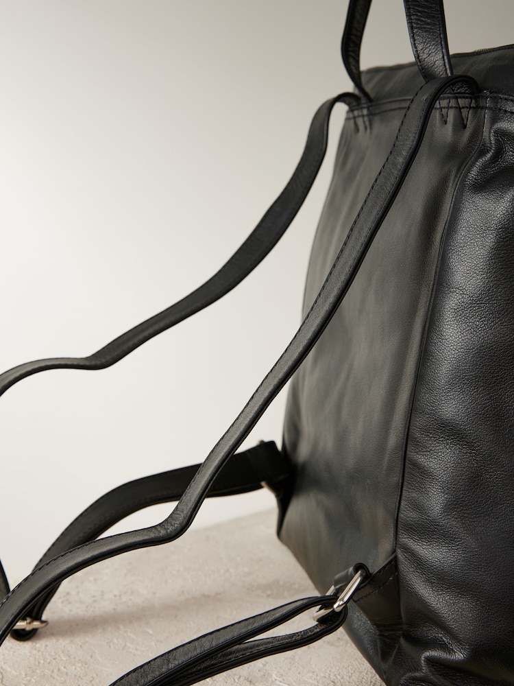 Black Leather Zip Rucksack Bag - Image 10 of 10