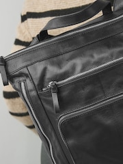 Black Leather Zip Rucksack Bag - Image 3 of 10