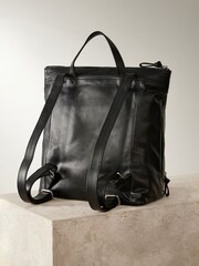 Black Leather Zip Rucksack Bag - Image 6 of 10