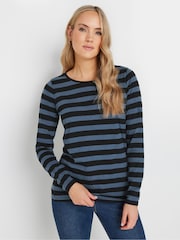 Long Tall Sally Blue Stripe Long Sleeve Scoop Neck 100% Cotton T-Shirt - Image 1 of 5