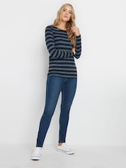 Long Tall Sally Blue Stripe Long Sleeve Scoop Neck 100% Cotton T-Shirt - Image 2 of 5
