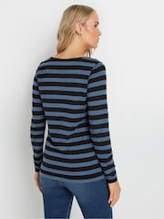 Long Tall Sally Blue Stripe Long Sleeve Scoop Neck 100% Cotton T-Shirt - Image 3 of 5
