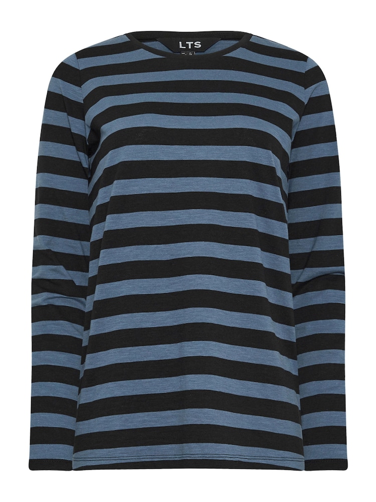 Long Tall Sally Blue Stripe Long Sleeve Scoop Neck 100% Cotton T-Shirt - Image 5 of 5