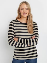 Long Tall Sally Black Stripe Long Sleeve Scoop Neck 100% Cotton T-Shirt - Image 1 of 5