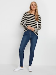 Long Tall Sally Black Stripe Long Sleeve Scoop Neck 100% Cotton T-Shirt - Image 2 of 5