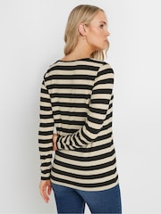 Long Tall Sally Black Stripe Long Sleeve Scoop Neck 100% Cotton T-Shirt - Image 3 of 5