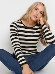 Long Tall Sally Black Stripe Long Sleeve Scoop Neck 100% Cotton T-Shirt - Image 4 of 5