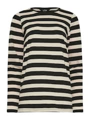 Long Tall Sally Black Stripe Long Sleeve Scoop Neck 100% Cotton T-Shirt - Image 5 of 5