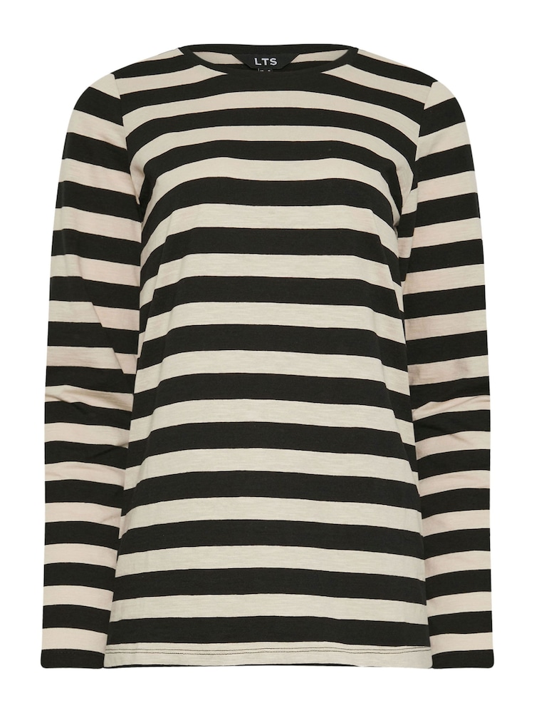 Long Tall Sally Black Stripe Long Sleeve Scoop Neck 100% Cotton T-Shirt - Image 5 of 5