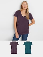 Long Tall Sally V-Neck Short Sleeve 100% Cotton T-Shirt 2 Pack - Imagen 1 de 7