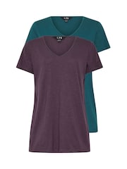 Long Tall Sally V-Neck Short Sleeve 100% Cotton T-Shirt 2 Pack - Imagen 5 de 7