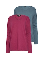 Long Tall Sally Pink Long Sleeve 100% Cotton T-Shirts 2 Pack - Image 6 of 8