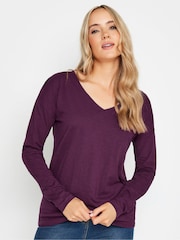Long Tall Sally Purple Long Sleeve V-Neck 100% Cotton T-Shirt - Image 1 of 5