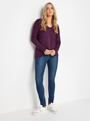Long Tall Sally Purple Long Sleeve V-Neck 100% Cotton T-Shirt - Image 2 of 5