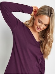Long Tall Sally Purple Long Sleeve V-Neck 100% Cotton T-Shirt - Image 4 of 5