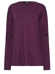 Long Tall Sally Purple Long Sleeve V-Neck 100% Cotton T-Shirt - Image 5 of 5