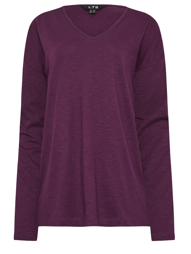 Long Tall Sally Purple Long Sleeve V-Neck 100% Cotton T-Shirt - Image 5 of 5