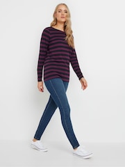 Long Tall Sally Purple Stripe Long Sleeve Scoop Neck 100% Cotton T-Shirt - Image 2 of 5