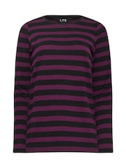 Long Tall Sally Purple Stripe Long Sleeve Scoop Neck 100% Cotton T-Shirt - Image 5 of 5