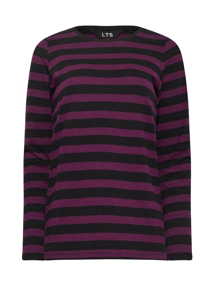Long Tall Sally Purple Stripe Long Sleeve Scoop Neck 100% Cotton T-Shirt - Image 5 of 5