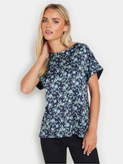 M&Co Blue Petite Woven Front Short Sleeve Top - Image 1 of 5