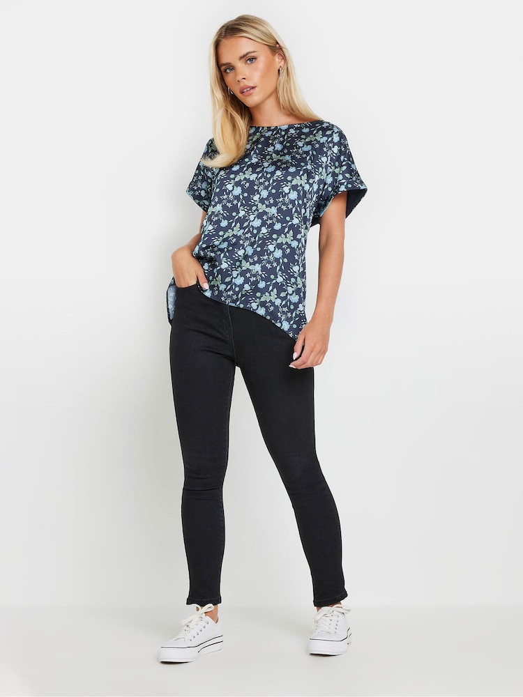 M&Co Blue Petite Woven Front Short Sleeve Top - Image 2 of 5
