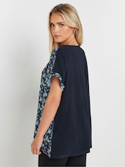 M&Co Blue Petite Woven Front Short Sleeve Top - Image 3 of 5