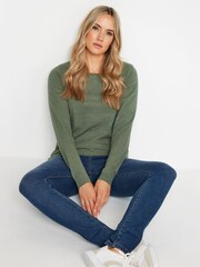 Long Tall Sally Green Long Sleeve Scoop Neck 100% Cotton T-Shirt - Image 1 of 5