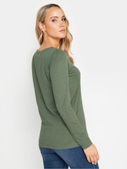 Long Tall Sally Green Long Sleeve Scoop Neck 100% Cotton T-Shirt - Image 3 of 5