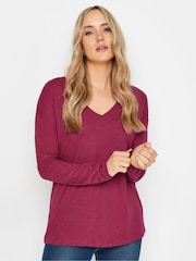 Long Tall Sally Long Sleeve V-Neck 100% Cotton T-Shirt - Imagen 1 de 5