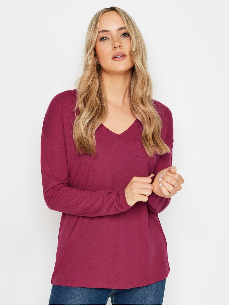 Long Tall Sally Long Sleeve V-Neck 100% Cotton T-Shirt - Imagen 1 de 5