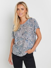 M&Co Blue Petite Burn Out Short Sleeve Top - Image 1 of 5