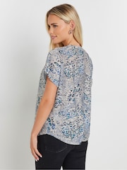 M&Co Blue Petite Burn Out Short Sleeve Top - Image 3 of 5