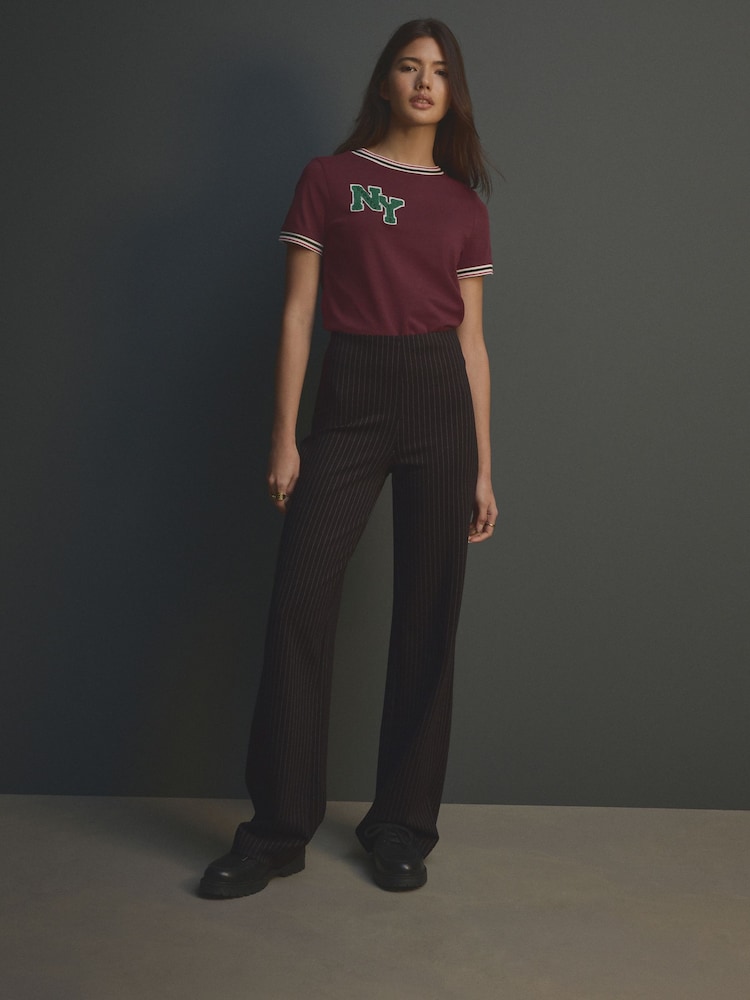 Black Pinstripe Smoothing Ponte Jersey Wide Leg Trousers - Image 2 of 8