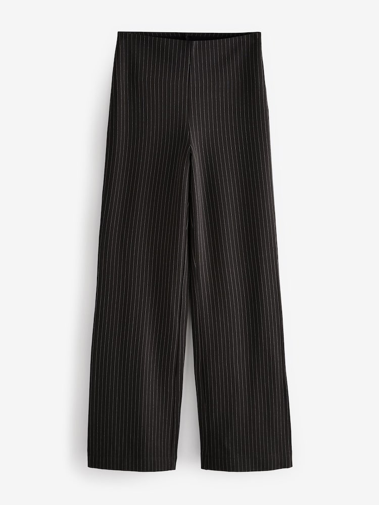 Black Pinstripe Smoothing Ponte Jersey Wide Leg Trousers - Image 6 of 8