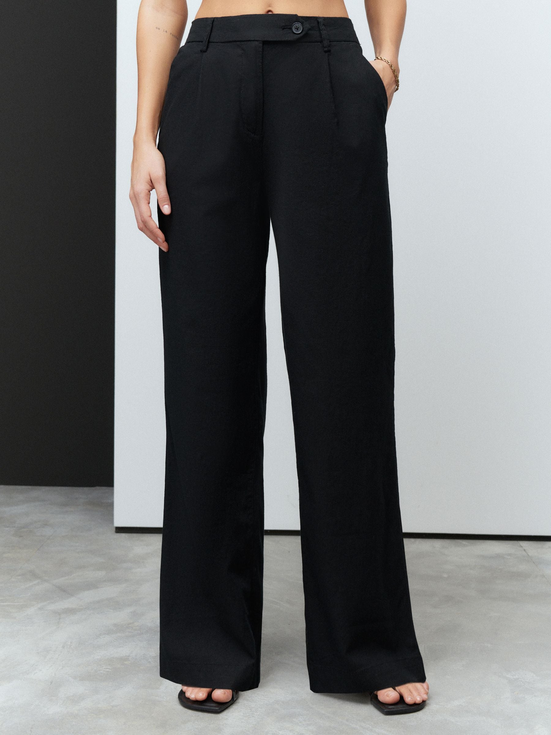 Buy Black Stay Smart Wide Leg Linen Rich Trousers from the Next UK online  shop