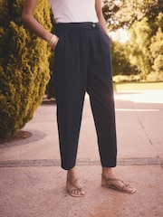 Темно-синий - Оставайтесь на виду у всех, брюки Barrel Leg Linen Rich - Изображение 2 из 5