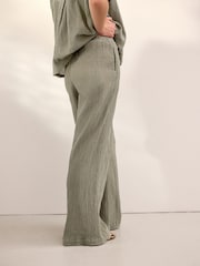 Khaki Green Wide Leg Textured Co-ord Trousers with Linen - Image 3 of 8
