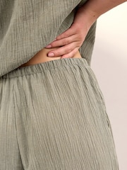 Khaki Green Wide Leg Textured Co-ord Trousers with Linen - Image 5 of 8
