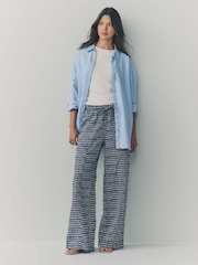 Navy Wide Leg Pull-On Linen Blend Trousers - Image 1 of 8