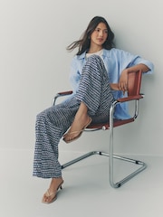 Navy Wide Leg Pull-On Linen Blend Trousers - Image 2 of 8