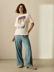 Bleu - Pantalon Blend lin large à taille nouée - Image 1 de 7