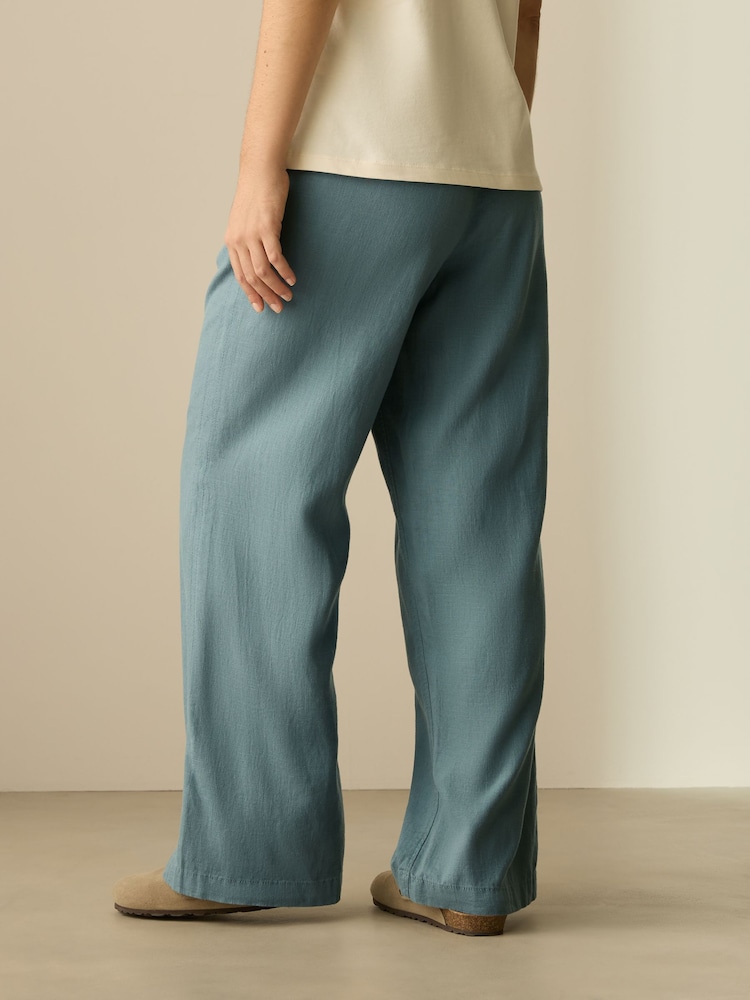 Blue Tie Waist Wide Leg Linen Blend Trousers - Image 3 of 7