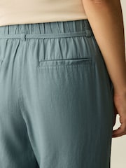 Bleu - Pantalon Blend lin large à taille nouée - Image 5 de 7