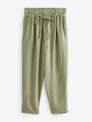 Sage Green Tie Waist Barrel Leg Linen Blend Trousers - Image 5 of 7